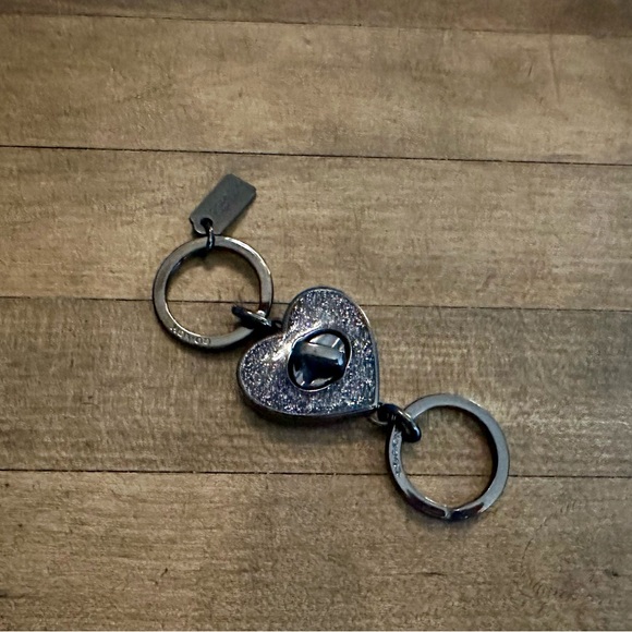 Coach Black Gray Glitter Turn Lock Heart Valet Keychain Bag Charm in Gunmetal - Picture 13 of 15